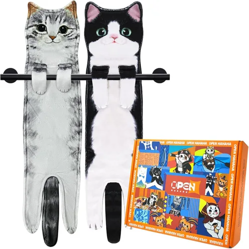 Miniatura 23 de PAT JUUMG - Toallas graciosas de mano con forma de gato para decoración de baño y cocina, toallas decorativas colgantes para la cara, súper