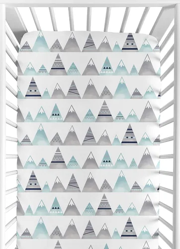 Miniatura 15 de Sábana bajera ajustable para cuna de árbol triangular en blanco y negro para Bear Mountain Colección de acuarela por Sweet Jojo Designs Árbol Geo