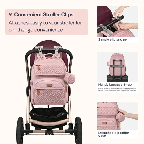 Miniatura 7 de BabbleRoo Mochila para pañales – Bolsa de pañales grande de viaje para bebé con cambiador, bolsas de bebé impermeables para mamá y papá, bolsas Rosa