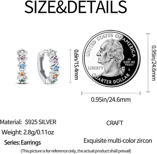 Miniatura 4 de QIKAOLA Aretes de aro de plata de ley 925, aretes de aro pequeños hipoaléricos de circonita cúbica colorida