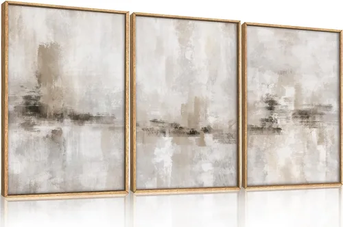 Ausril Juego de Arte de Pared en Lienzo Enmarcado con Textura Minimalista Grande, Decoración de Pared Abstracta Neutra, Pintura de Pared Moderna
