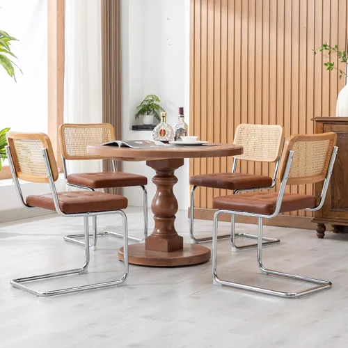 Miniatura 10 de KCC Juego de 2 sillas de comedor modernas de mediados de siglo, ratán de piel sintética, sillas auxiliares de comedor de cocina con patas de metal