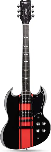 WestCreek RACER - Guitarra eléctrica de cuerpo sólido, guitarra SG, trastes de extremo redondeado, tuerca de hueso, diapasón de palisandro, cuerpo
