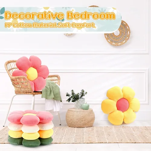 Miniatura 4 de Coume 4 almohadas de flores de felpa de 15 pulgadas, almohadas de felpa en forma de margaritas, bonito cojín de asiento para el primer día