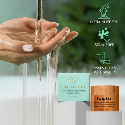 Miniatura 3 de Gel de masaje japonés Nuru en polvo de 1.41 oz Formulado con aloe vera natural y algas marinas Hecho en Japón Sin parabenos y glicerina Sin