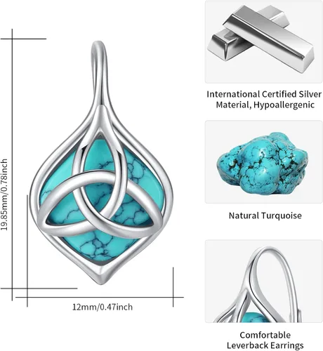 Miniatura 5 de BDL Joyas de turquesa Aretes de plata de ley turquesa natural con circonita cúbica 5A regalos de cumpleaños para ella o mamá joyería de boda