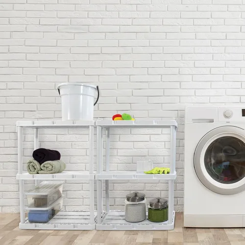 Miniatura 2 de Gracious Living Unidad de almacenamiento ligera de altura fija de 3 estantes, 12 x 24 x 33 pulgadas, sistema organizador para el hogar, garaje, 3