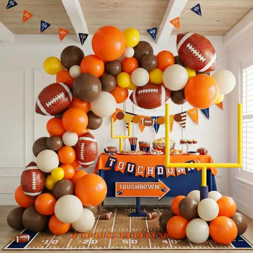 Miniatura 9 de Globos de fútbol verde oscuro, marrón y negro, globos con pancarta, colgante, remolino, poste de meta, globos de fútbol para deportes, cumpleaños