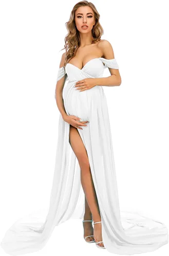 ZIUMUDY Vestido de maternidad para sesión de fotos, fotografía, largo de gasa, vestido de maternidad transparente