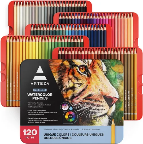 Arteza - Lápices de acuarela profesionales, juego de 120, lápices de dibujo multicolor en tonos surtidos brillantes, suministros de arte para