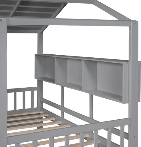 Miniatura 8 de MERITLINE Montessori - Cama de casa de tamaño individual con 2 cajones y estantes de almacenamiento, marco de cama de madera para niños, tienda