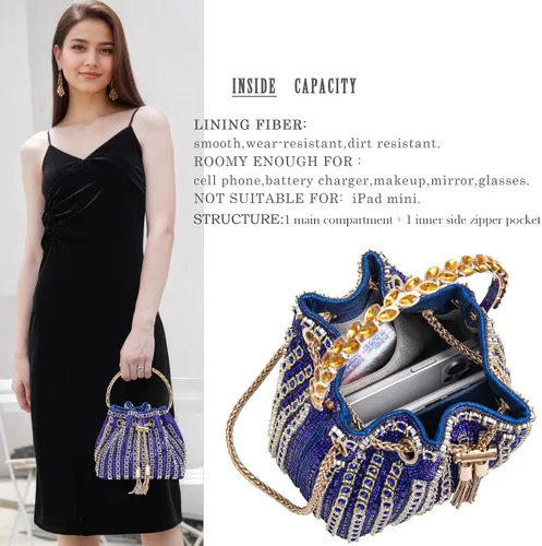 Miniatura 4 de Bolso de noche con diamantes brillantes para mujer, bolso de mano con diamantes de imitación para fiesta, baile de graduación, cóctel