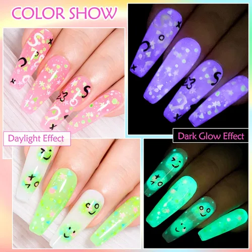Miniatura 5 de MEET ACROSS Juego de esmaltes de uñas de gel luminosos de caramelo de 6 colores, esmalte de uñas de gel que brilla en la oscuridad con cepillo