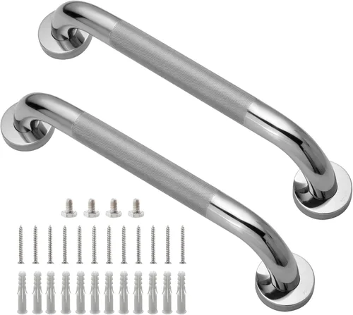 Miniatura 19 de Barra de agarre para ducha, paquete de 2 barras de agarre de baño gris de 12 pulgadas, barras de agarre antideslizantes de acero inoxidable 304