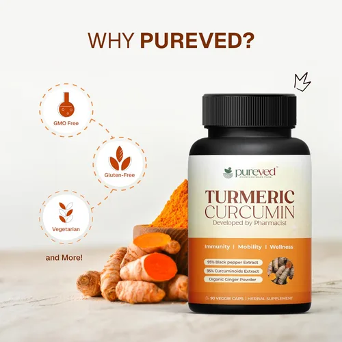 Miniatura 6 de Curcumina de cúrcuma 90 cápsulas vegetales con pimienta negra y jengibre para una mejor absorción 100% pura y natural Fabricado en la India