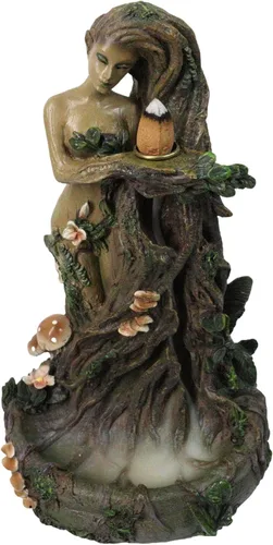 Ebros Gift Whispering Forest Celta Greenman Árbol Mujer Gaia Ent Retorno Incienso Cono Quemador Aroma Aroma Estatuilla Diosa Cuernos Árbol de la
