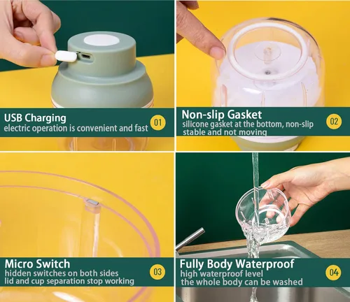 Miniatura 6 de Mini picadora eléctrica de alimentos, picador de ajo portátil de 250ML con función de carga USB, mini cortador de alimentos para cebolla, verduras