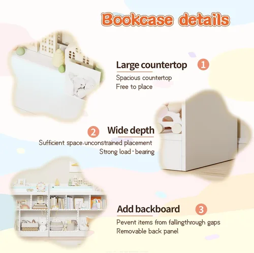 Miniatura 7 de Lkeiyay Estantería abierta para niños, organizador de juguetes Montessori con luces LED, estantería abierta de madera blanca para niños, dormitorio