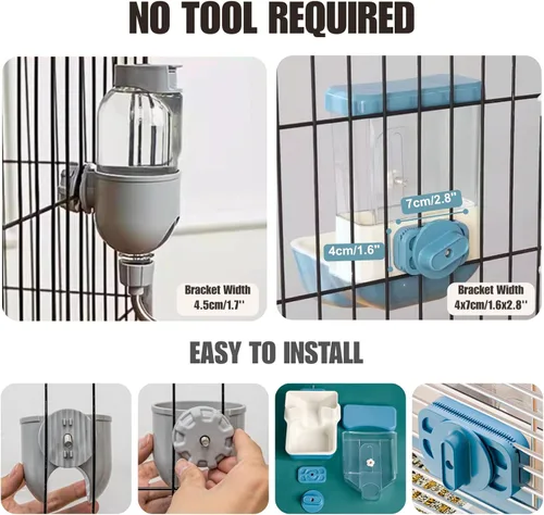 Miniatura 5 de Dispensador automático de agua para alimentos para mascotas, juego de botellas de agua para jaula de jaula de jaula de alimentación para perros Gris