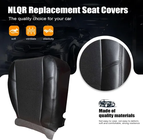 Miniatura 4 de NLQR Funda de Asiento Inferior de Reemplazo de Cuero Perforado para Conductor o Pasajero del Delantero Negro Ébano #194 196 197 Compatible