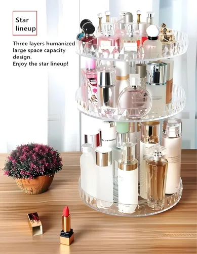 Miniatura 3 de Organizador de perfumes, organizador de maquillaje giratorio de 360 grados, caja de almacenamiento de cosméticos de diamante, estante giratorio