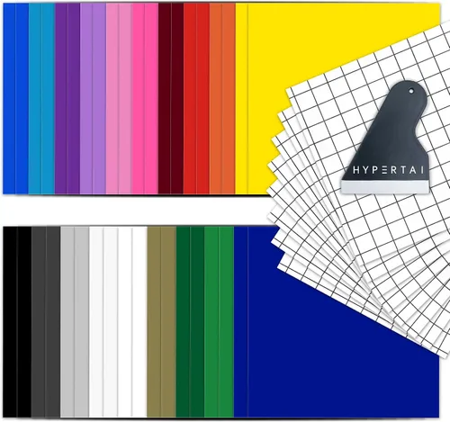 Miniatura 12 de Vinilo permanente negro, paquete de 15 unidades de vinilo negro de 12 x 12 pulgadas y 5 hojas de cinta de transferencia, hojas adhesivas permanentes
