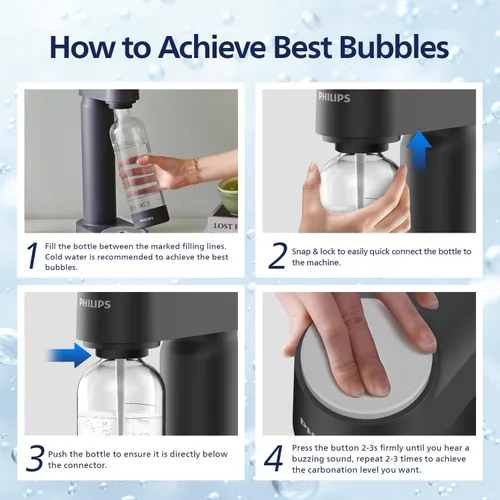 Miniatura 3 de Philips Máquina para hacer agua con gas ADD4901BKOQ/37, máquina de soda de plástico con botella de rosca rápida, botella de carbonatación PET de 1L