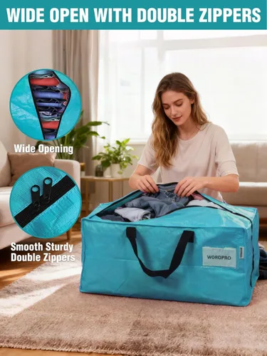 Miniatura 6 de WORKPRO 1 paquete de bolsas de mudanza extra grandes con cremalleras y asas de transporte, correas de mochila, bolsa de almacenamiento resistente