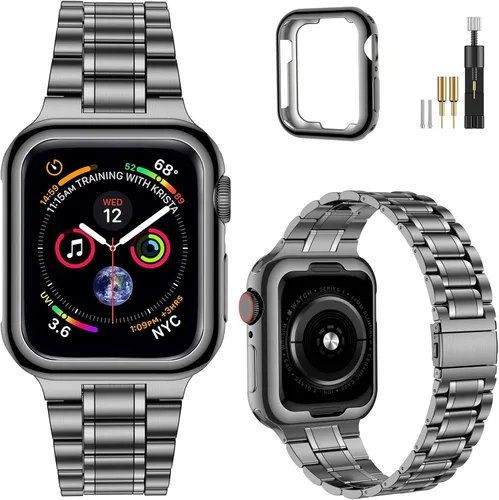 Miniatura 12 de MioHHR - Correa de acero inoxidable sólida compatible con Apple Watch de 1.5 pulgadas (Series 3/2/1) 1.6 pulgadas (Series SE/6/5/4) 1.61 pulgadas