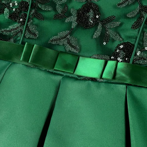 Miniatura 5 de Vestido de niña hasta la rodilla, hombros inclinados, dama de honor, boda, princesa, lazo para niños, fiesta de cumpleaños