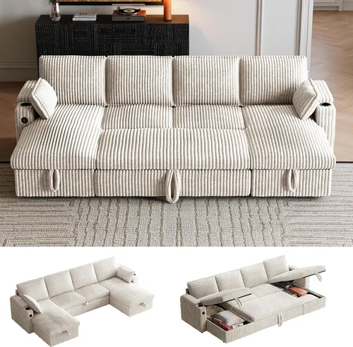 Miniatura 14 de Wrofly Sofá cama convertible 3 en 1, sofá cama extraíble para sala de estar con bolsillos laterales y almohadas extraíbles, respaldo ajustable, sofá