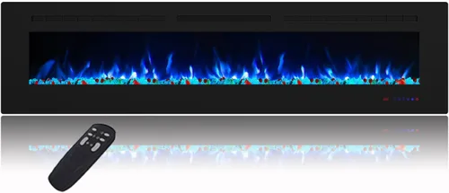 Chimenea eléctrica de 72 pulgadas, calentador de chimenea empotrado y de pared, inserto de chimenea silencioso y lineal con color de llama ajustable