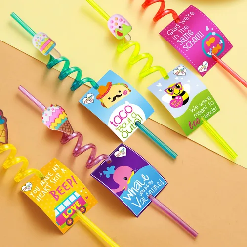Miniatura 4 de 24 pajitas de helado reutilizables para suministros de fiesta de cumpleaños Recuerdos de fiesta con 2 cepillos de limpieza