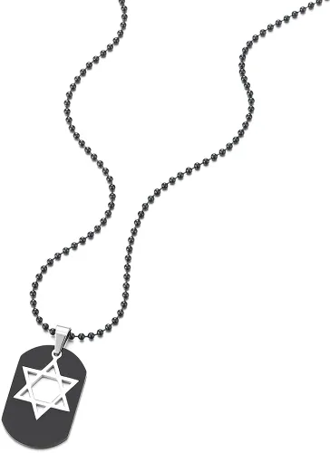 Miniatura 2 de COOLSTEELANDBEYOND Collar único con colgante de etiqueta de perro negro con incrustaciones de estrella de David de plata de acero inoxidable