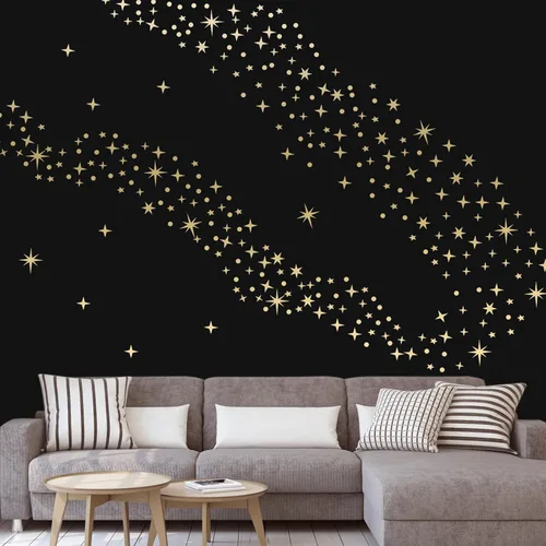 Miniatura 4 de Calcomanías de pared vintage con estrellas doradas, 5 hojas, 210 unidades, calcomanías con estrellas y puntos, calcomanías de arte de pared