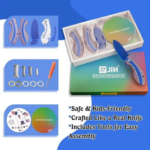 Miniatura 2 de Cuchillo de bolsillo JIN Starry, kit de fabricación de cuchillo plegable DIY, juguete seguro para jugar, cuchillos para niños, mango de hoja G10