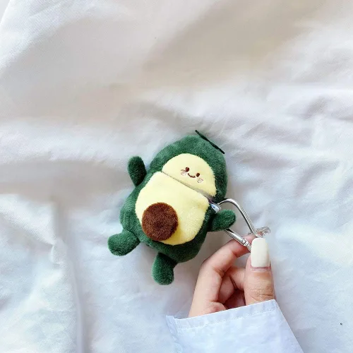 Miniatura 5 de Funda peluda SGVAHY para AirPods 1 y 2, diseño divertido de dibujos animados en 3D, diseño de aguacate verde suave y cálido, funda esponjosa