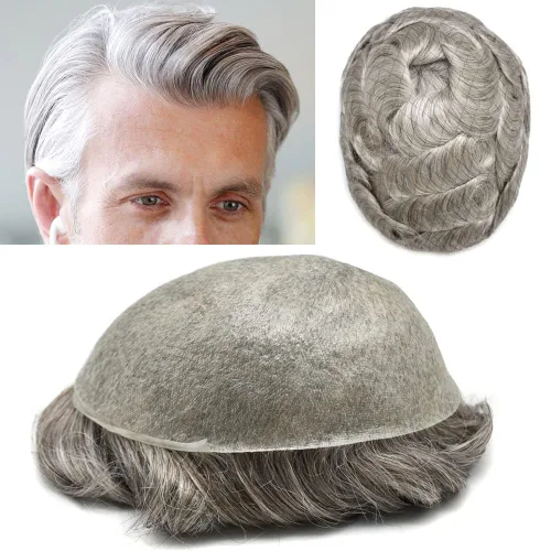 Miniatura 10 de Cabello humano para hombres, tupé, piezas de cabello humano europeo, todas las piezas de cabello en V para manualidades, 0.002 in, piel fina