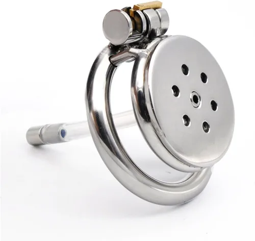 Jaula plana de castidad con mosquetón de acero inoxidable para hombres con tubo de silicona, diseño de bloqueo oscuro, buena ocultación, jaula para