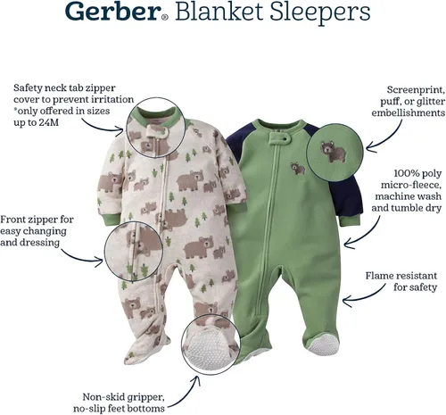Miniatura 6 de Gerber Baby Boys' Toddler Loose Fit Flame Resistant Fleece Footed Pajamas 2-Pack