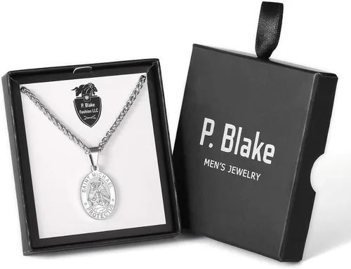Miniatura 101 de P. BLAKE Collar ovalado de San Cristóbal, Miguel, José, Jude/Virgen María/José/Francisco/Patrick/Anthony/Benedict/Thomas para hombres y mujeres
