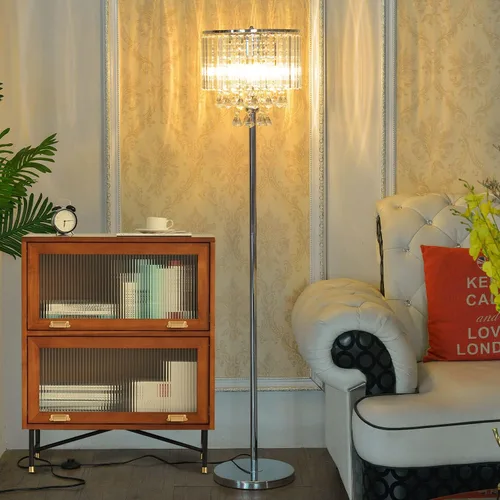 Miniatura 3 de beaysyty Modern Elegance - Lámpara de pie de cristal, interruptor de pie de encendido/apagado, 3 luces de cristal y cristal, lámpara de esquina