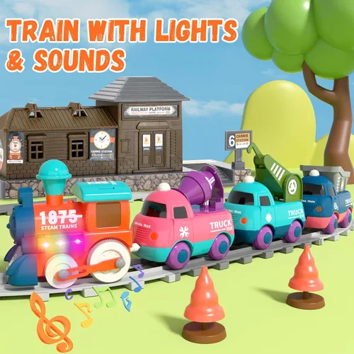 Miniatura 2 de Juego de tren eléctrico para niños pequeños, juguetes de tren magnético con luz y música, juego de pista de tren para niños pequeños de 3 a 5 años