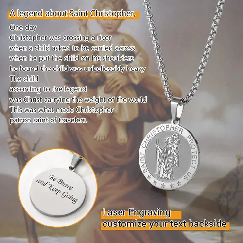 Miniatura 2 de PROSTEEL Collar de San Cristóbal de acero inoxidable para hombres y mujeres, ajustable de 22 a 24 pulgadas, chapado en oro negro18 quilates