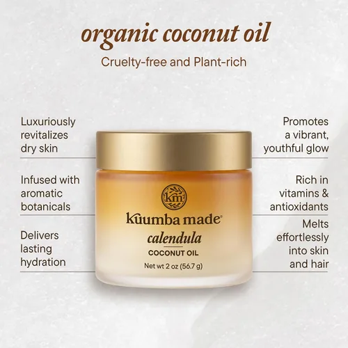 Miniatura 4 de Kuumba Made Aceite de coco de caléndula con infusión botánica, hidratante diario orgánico para piel y mascarilla nutritiva para el cabello, 2 onzas