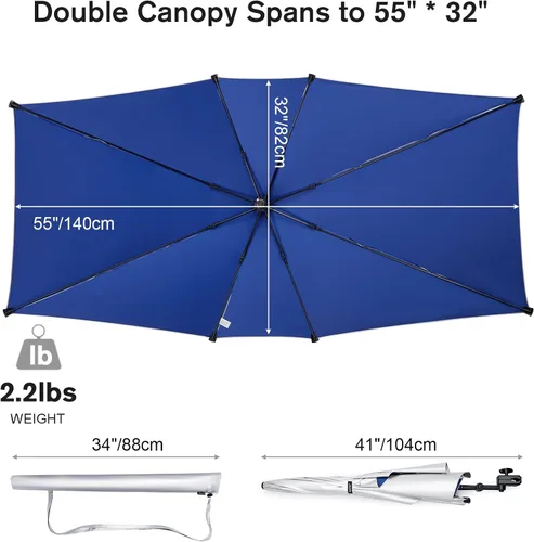 Miniatura 2 de G4Free Paraguas doble para 2 personas con abrazadera ajustable, sombrilla para silla de playa, sillón reclinable