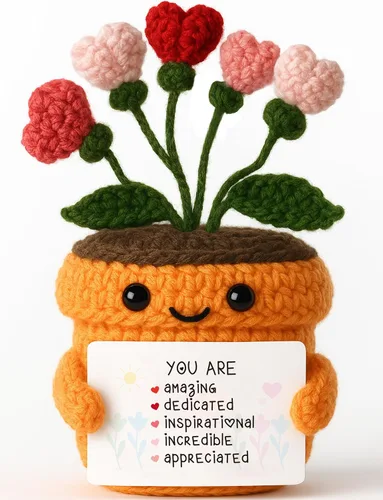 Miniatura 26 de MAMAGIFTREE Planta en maceta de ganchillo a mano con tarjeta I Love You More – Divertido ramo de corazón romántico, regalo eterno hecho a mano
