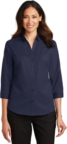 Miniatura 9 de Port Authority Camisa de sarga con botones SuperPro de manga 3/4 para mujer