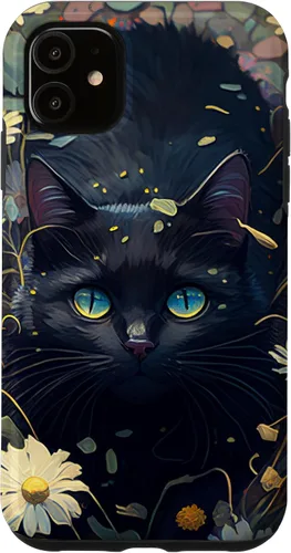Miniatura 8 de iPhone 16 Cute Black Cat In Botanical Flower Garden Aesthetic Cat Case