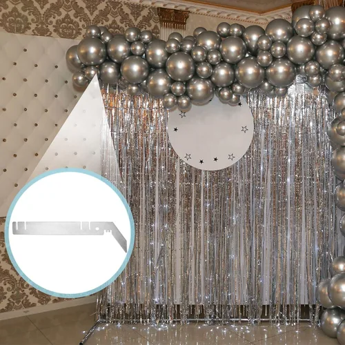 Miniatura 7 de 4 piezas de colgador de barra transversal doble de 9' con barra valance para soporte de cortina de tubo de fondo de escenario para boda
